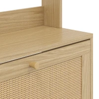 HOMCOM Porte-Manteau 2 en 1, Meuble d'Entrée avec Meuble à Chaussures, Portes Effet Rotin et 8 Crochets, Bois Naturel(m-11)