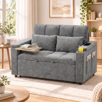 HOMCOM Schlafsofa 2 Sitzer mit verstellbarer Rückenlehne Schlafcouch mit 2 Kissen 136x190 cm Grau(m-9)