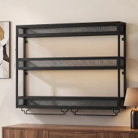 HOMCOM Portabottiglie da Parete in Acciaio per 36 Bottiglie con Luci LED, Porta Vino da Parete, Stile Industriale, Nero(m-12)