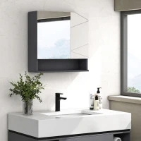 kleankin Armadietto con Specchiera Bagno a 2 Ante e Mensole Regolabili in Legno, 55x17x55cm, Grigio(m-10)