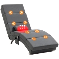 HOMCOM Fauteuil relax salon fauteuil de massage et chauffage meridienne avec télécommande et oreiller, tissu effet lin, gris(m-13)