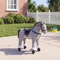 AIYAPLAY Cavalo de Brincar com Rodas, Sons de Cascos, Música, Pedais e Pegas, Estrutura em Metal, +3 Anos, 50 kg, Cinzento(m-2)
