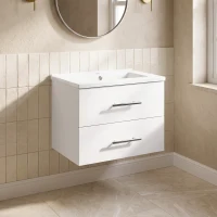 HOMCOM Mobile Bagno Sospeso con Lavabo e 2 Cassetti, Mobiletto Bagno con Lavabo, 61x40x48 cm, Bianco(m-13)