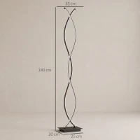 HOMCOM Lampada da Terra LED a Doppia Spirale, Lampada da Salotto con Luminosità Regolabile, Interruttore a Pedale, Nero(m-3)