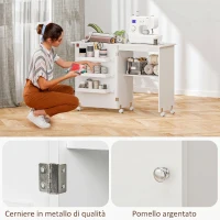 HOMCOM Mobile per Macchina da Cucire Pieghevole con Piano Ampio, 3 Contenitori, Mensola Inferiore, Ruote, Bianco(m-8)