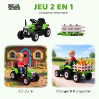HOMCOM Tracteur électrique avec remorque amovible, pour enfants de 3 à 6 ans avec télécommande MP3 musique affichage lumières(m-4)
