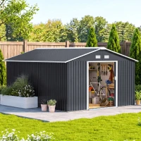 Outsunny Abri de Jardin 12,4 m², Kit de Fondation, Portes Coulissantes, Ventilations, Acier Galvanisé, 386x340x200cm, Gris Foncé(m-13)