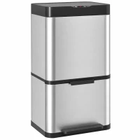 HOMCOM Coș de Gunoi Automat cu Senzor pentru Colectare Selectivă, 3 Compartimente (2 x 12,5 L + 15 L), din Oțel Inoxidabil, Găleți Detașabile(m-13)
