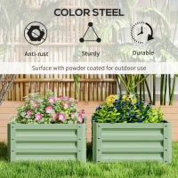 Outsunny Set of Two 60 x 60cm Steel Planter Boxes - Light Green(m-5)