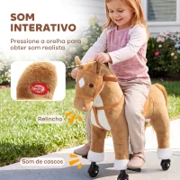 AIYAPLAY Cavalo de Brincar para Montar com Rodas, Sons de Cascos, Música e Pedais, Asas, Estrutura Metálica, +3 Anos, 50 kg, Castanho(m-4)