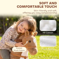 AIYAPLAY Rocking Horse, Plush Ride On Horse with Hoof Sounds, Music, Rolling Wheels and Pedal for 3-7 Years, Up to 50kg, Brown(m-7)