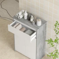 kleankin Mobile da Bagno Autoportante con Cassetto e Ante Doppie, Salvaspazio, Effetto Legno Grigio e Bianco(m-9)