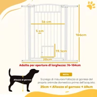 PawHut Cancelletto di Sicurezza per Cani Estensibile 76-104cm, Alto 106cm, Cancellino Cani Taglia Grande, Bianco(m-3)