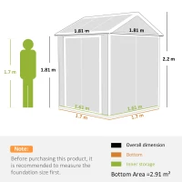 Outsunny 6 x 6ft Garden Shed with Floor, Window, Lockable Doors and Vents, Wood Effect Resin Tool Shed for Outdoor Patio, Grey(m-3)