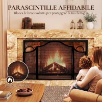 HOMCOM Parascintille Camino Pieghevole a 3 Pannelli, in Metallo Verniciato, Pronto all'Uso, 122x1x74 cm, Nero(m-4)