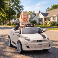 AIYAPLAY Macchina Elettrica per Bambini 12V Fiat 500, Batteria al Litio, 2 Motori, Telecomando, 3-6 Anni, Crema(m-14)