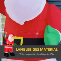 HOMCOM Aufblasbarer Weihnachtsmann mit LED-Beleuchtung inkl. Gebläse, Halteseilen, Bodenspieße, Sandsäcke,140cm x 85cm x 250cm(m-5)