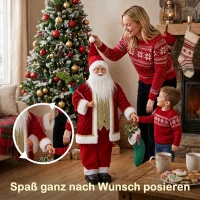 HOMCOM 120 cm singender Weihnachtsmann, stehende animierte Weihnachtsfigur mit Strumpf, Sack, per Sound/Berührung aktiviert(m-6)