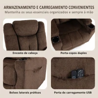 HOMCOM Cadeirão Relax Reclinável Elétrico Elevatório para Idosos com Massagem, Calor e Porta-copos Castanho Escuro(m-8)