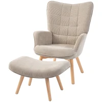 HOMCOM Fauteuil de Salon avec Repose-Pied, Fauteuil d'Appoint Capitonné en Velours Côtelé, Dossier Haut et Accoudoirs, Marron(m-1)
