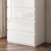 HOMCOM Comò per Camera da Letto, Moderno Comò a 4 Cassetti, Design Slim Lucido per Soggiorno, Corridoio, Bianco(m-13)