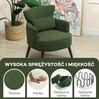 HOMCOM Modern Armchair, Upholstered Accent Chair with Thick Padded Seat, Lumbar Pillow, Rubber Wood Legs, Cuddle Chair for Living Room Bedroom Office, Green(m-4)