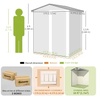 Outsunny Garden Metal Tool Storage Shed with Sliding Door, Sloped Roof and Foundation Kit, 152 x 132 x 188cm, Grey(m-3)