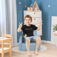 HOMCOM Sofa dziecięca fotel dziecięcy z grubą pianką poduszka siedziska len niebieski(m-10)