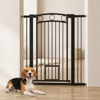 PawHut Cancelletto per Cani da Interno, Cancelletto di Sicurezza con 2 Estensioni 76-104 cm e Porta per Gatti(m-10)