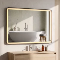 HOMCOM Specchio Bagno con Luce LED 100x70cm, 3 Colori Dimmerabili, Bluetooth, Specchio da Parete Rettangolare, Nero(m-9)
