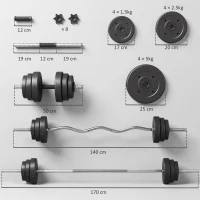 SPORTNOW Set Manubri Regolabili 3 in 1 da 50kg, Set Pesi Palestra con Manubri, Bilanciere Dritto e Barra EZ, Nero(m-3)