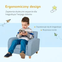 HOMCOM Sofa dziecięca fotel dziecięcy z grubą pianką poduszka siedziska len niebieski(m-5)