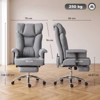 HOMCOM 250 kg Big and Tall Massage Office Chair with Heat, High Back, Height Adjustable Linen Executive Desk Chair, Grey(m-3)