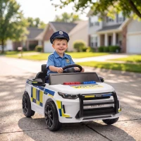 AIYAPLAY Auto elettrica della polizia 12 V per bambini con telecomando, sirena e luci, bianco(m-4)