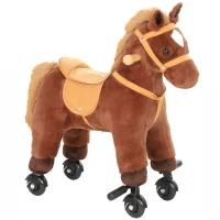 AIYAPLAY Rocking Horse, Plush Ride On Horse with Hoof and Neighing, Rolling Wheels and Pedal for 3-8 Y, Up to 50kg, Dark Brown(m-1)
