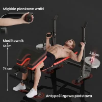 HOMCOM Ławka do ćwiczeń bez ciężarów, regulowana ławka fitness do różnych ćwiczeń, stacja treningowa, stal, plastik, Czarny+Czerwony(m-7)