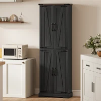 HOMCOM Credenza Cucina Alta Rustica, Mobile Dispensa con 4 Ante, Ripiani Regolabili, 60.2x30.3x182 cm, Nero(m-9)