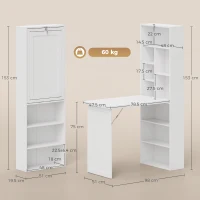 HOMCOM Scrivania con Libreria e Lavagna Bianca, Scrivania Salvaspazio, Ripiano Regolabile, 9 Ripiani Aperti, Bianco(m-10)