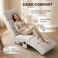 HOMCOM Sillón Relax Reclinable con 8 Puntos de Masaje y Calor Lumbar 5 Modos Mando y Bolsillo Lateral Blanco Crema(m-5)
