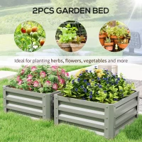 Outsunny Set of Two 60 x 60cm Steel Planter Boxes - Light Grey(m-4)