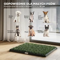 PawHut Toaleta dla psów 63 x 50,5 cm z 2 sztucznymi matami trawiastymi, łatwa w czyszczeniu toaleta dla psów na balkon, do domu Czarny+Zielony(m-7)