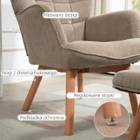 HOMCOM Fotel Relaksacyjny Zestaw z Podnóżkiem Skandynawski Design Drewno Bukowe Szary(m-5)