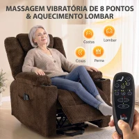 HOMCOM Cadeirão Relax Reclinável Elétrico Elevatório para Idosos com Massagem, Calor e Porta-copos Castanho Escuro(m-5)