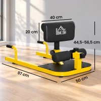 HOMCOM Ławka treningowa do przysiadów, trenażer nóg, trening nóg brzucha pośladków 3w1, do 120 kg, stal, żółty 50x97x(44,5–56,5)cm(m-3)