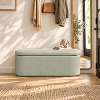 HOMCOM Banco de Almacenaje Puff Almacenaje Tapizado en Lino Tapa Cierre Suave Diseño Ovalado Carga 220 kg 116x42x44 cm Gris(m-8)