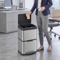 HOMCOM Coș de Gunoi Automat cu Senzor pentru Colectare Selectivă, 3 Compartimente (2 x 12,5 L + 15 L), din Oțel Inoxidabil, Găleți Detașabile(m-9)