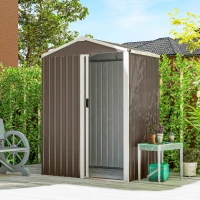 Outsunny Abri de Jardin en Métal 1,1 m², Cabane Jardin Extérieure, Porte Coulissante Verrouillable, 136x87x176cm, Marron(m-2)