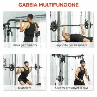 SPORTNOW 3 in 1 Palestra Multifunzione con Sistema di Cavi Incrociati, Squat Rack, Barra Bilanciere, Barre Trazioni(m-4)