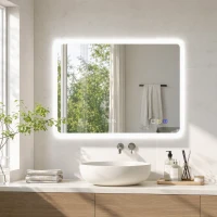 HOMCOM Specchio Bagno LED con Bluetooth, Illuminazione Regolabile e Funzione Memory, in Vetro Temperato, 80x60x3.5 cm(m-11)