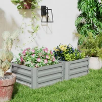 Outsunny Set of Two 60 x 60cm Steel Planter Boxes - Light Grey(m-7)